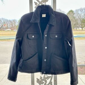 NWT Gap BoysXL Black Sherpa-Lined Trucker Jacket Button-Up Sherpa Collar Pockets